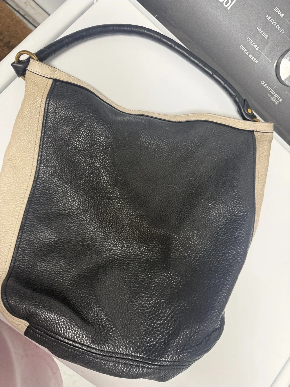 Black and Cream Leather Hobo Bag - MARC JACOBS Large Purse